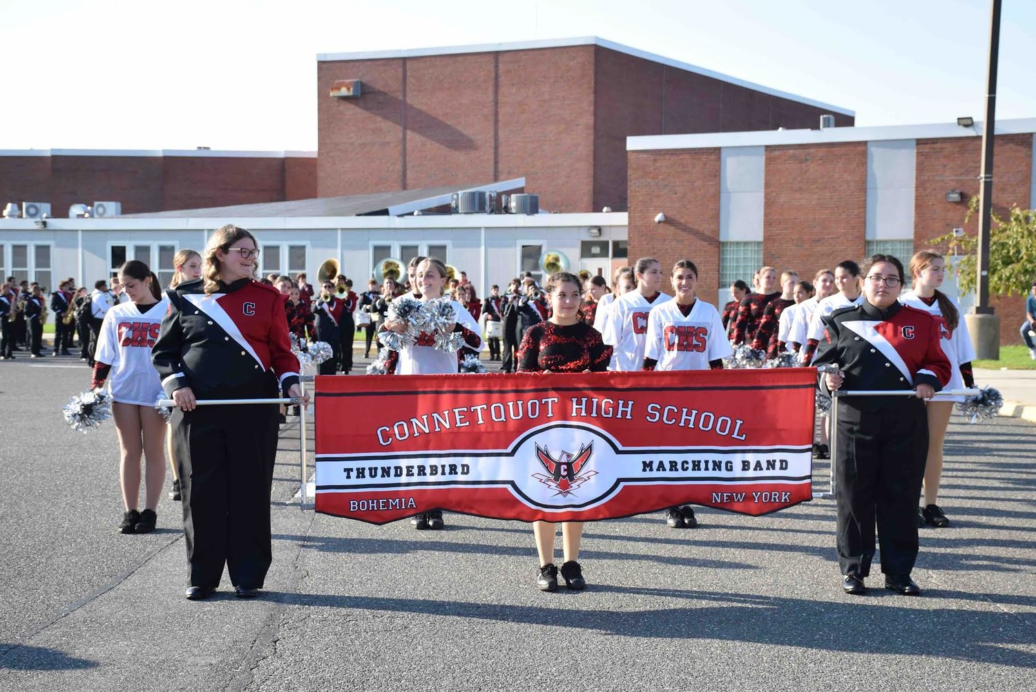 The Connetquot High School marching band led the homecoming parade down Seventh Avenue and to the football field.